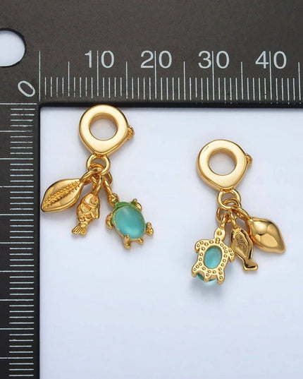 24K Gold Filled Fish Sea Shell CZ Rhondelle Bail Triple Ocean Drop Pendant | AC087