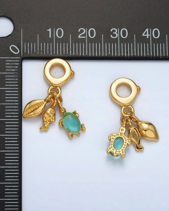 24K Gold Filled Fish Sea Shell CZ Rhondelle Bail Triple Ocean Drop Pendant | AC087