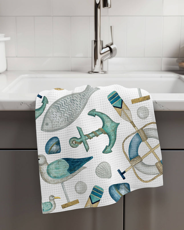 Nautical Anchor Beach Ocean Sea Kitchen Towel Waffle Gift