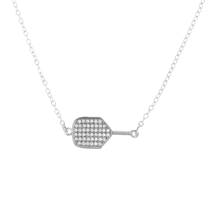 Silver Pickleball Connector Rhinestone Necklace