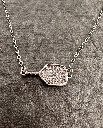 Silver Pickleball Connector Rhinestone Necklace