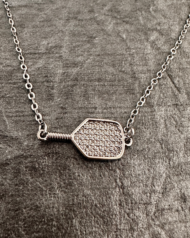 Silver Pickleball Connector Rhinestone Necklace