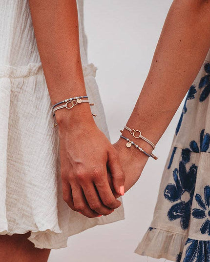"Sisters" Gold & Pearl Shareable Hair Tie Bracelet Set