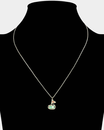 Stone Paved Gold Hole in One Pendant Necklace