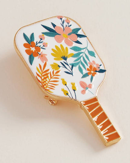 Enamel Striped Pickleball Paddle Pin Brooch