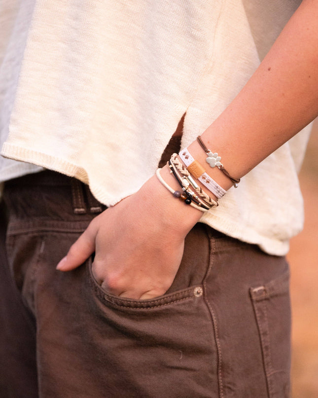"Paws" Natural Hues with Silver & Paw Accents Hair Tie Bracelet