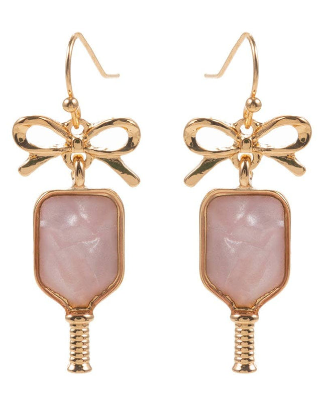 Pickleball Shimmery Paper Bow Hook Earrings