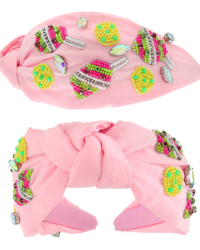Pickle Ball Embellished Knotted Headband Pink