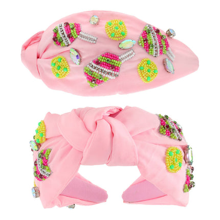 Pickle Ball Embellished Knotted Headband Pink