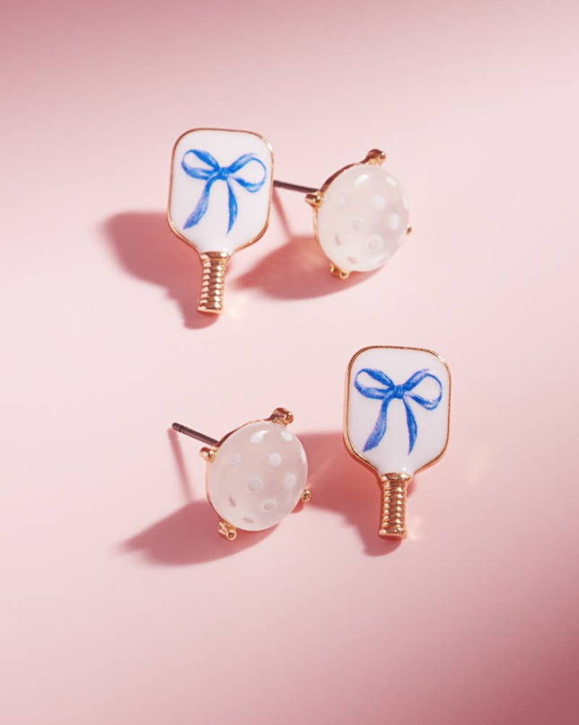 Pickleball Enamel Faux 3 Set Post Earrings