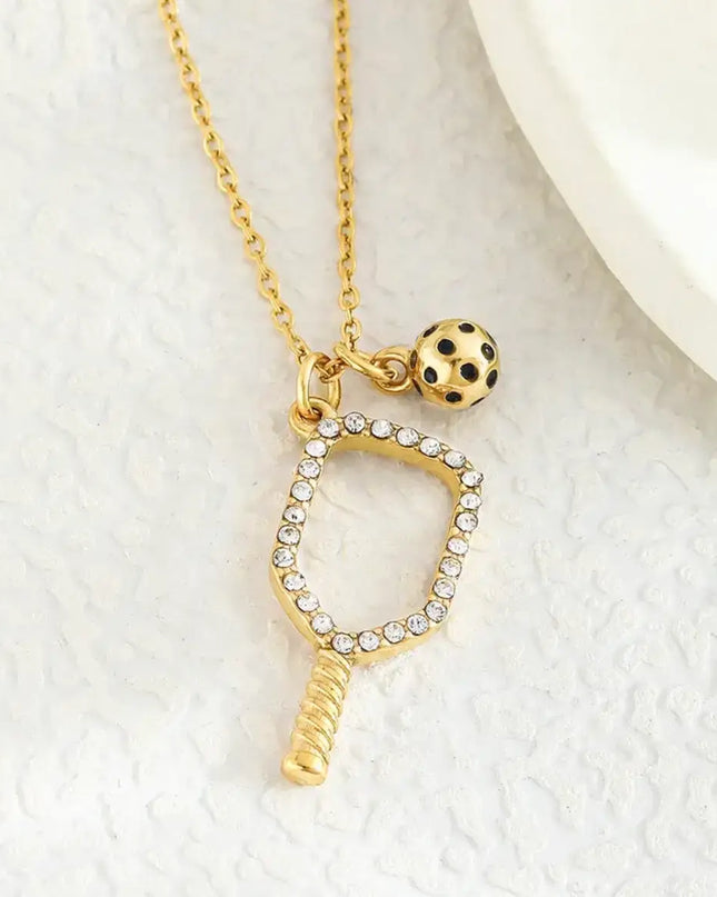 Pickleball Necklace 18k Gold Plated Rhines Stone Gift