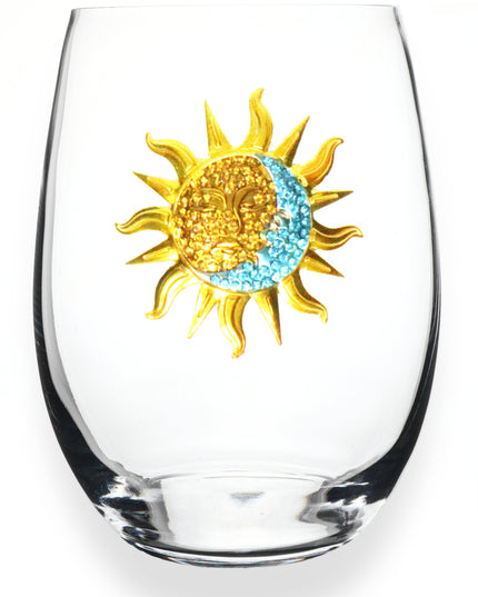 Sun and Moon Jeweled Stemless Wine Glass