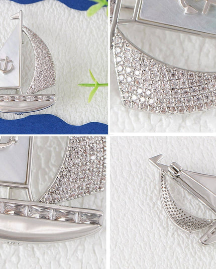 Crystal Rhinestone Sail Boat Brooch Pin