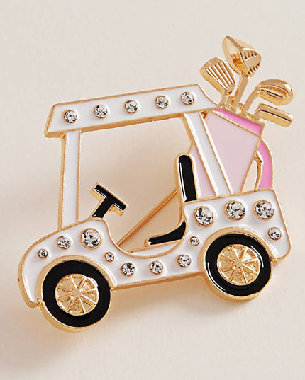 Enamel Rhinestone Accent Golf Cart Clubs Pin Brooch