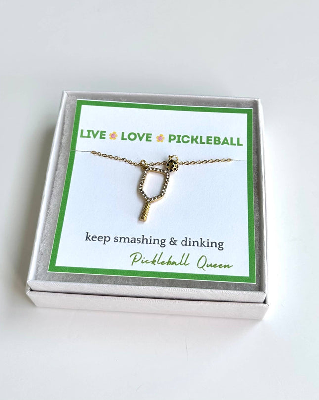 Pickleball Necklace 18k Gold Plated Rhines Stone Gift