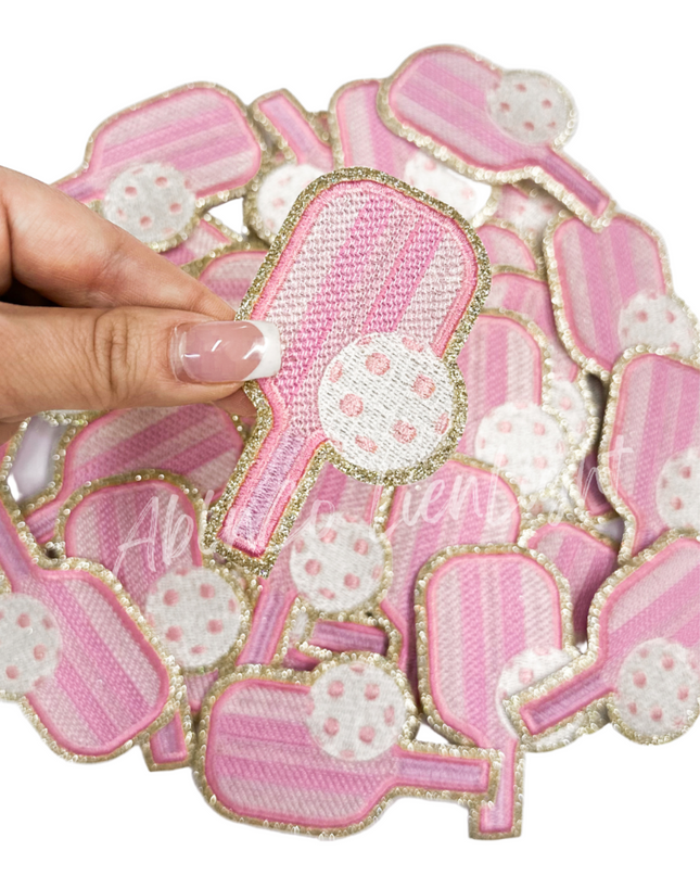 Light pink Pink Pickleball Paddle Embroidered Iron On Patch