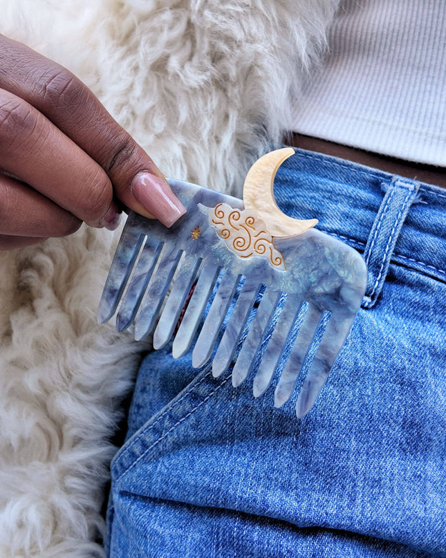 Hand-painted Celestial Moon Pocket Hair Comb | Eco-Friendly