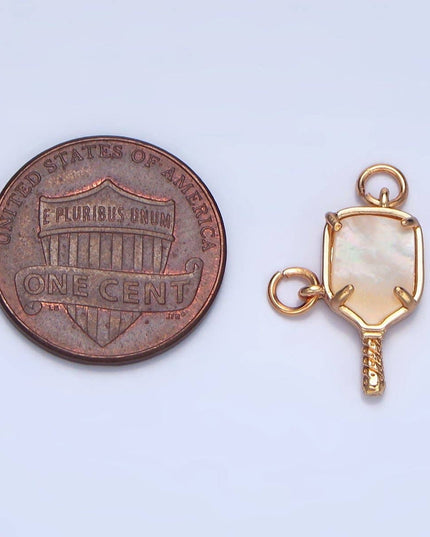 14K Gold Filled Shell Pearl Pickle Ball Sports Charm Connector | F135