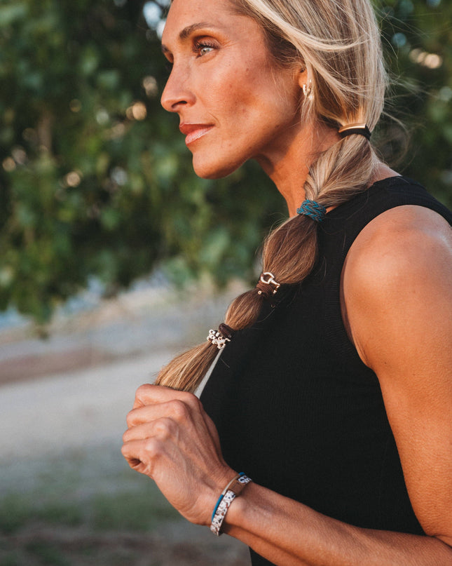 "Gallop" Horse & Bridle Equestrian Accents in Rich Brown & Blue Hair Tie Bracelets