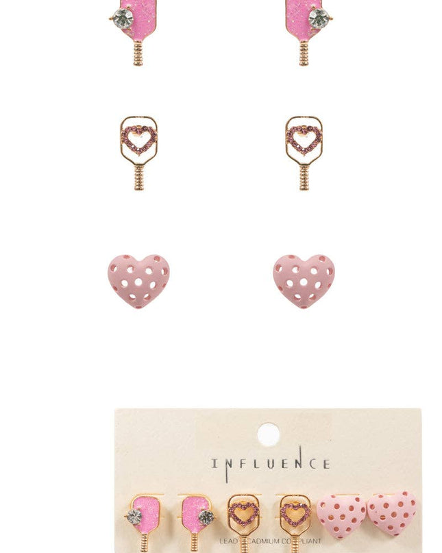 Pickleball Enamel Print 3 Set Post Earrings