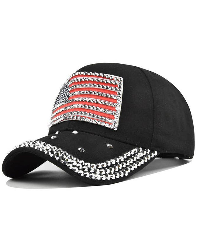 US Flag Rhinestone Glitter Baseball Cap