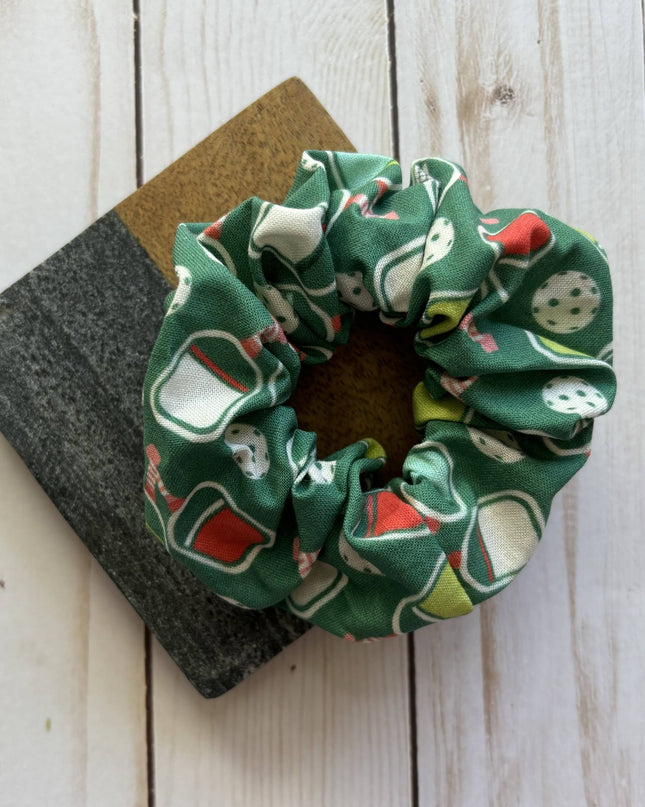 Green Pickleball Cotton Handmade Scrunchie