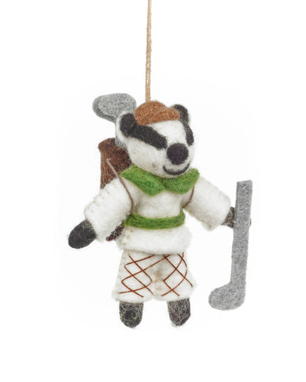 Golfing Badger Felt Ornament