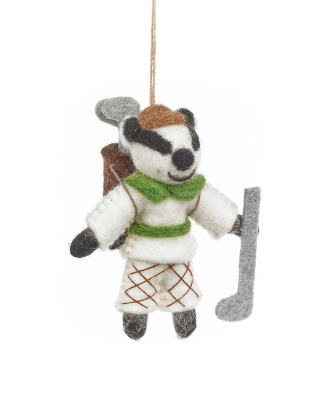 Golfing Badger Felt Ornament