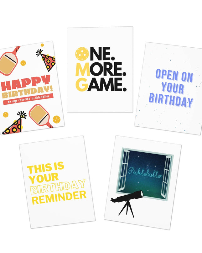 Happy Birthday Pickleball Greeting Card Bundle (Pack of 5)