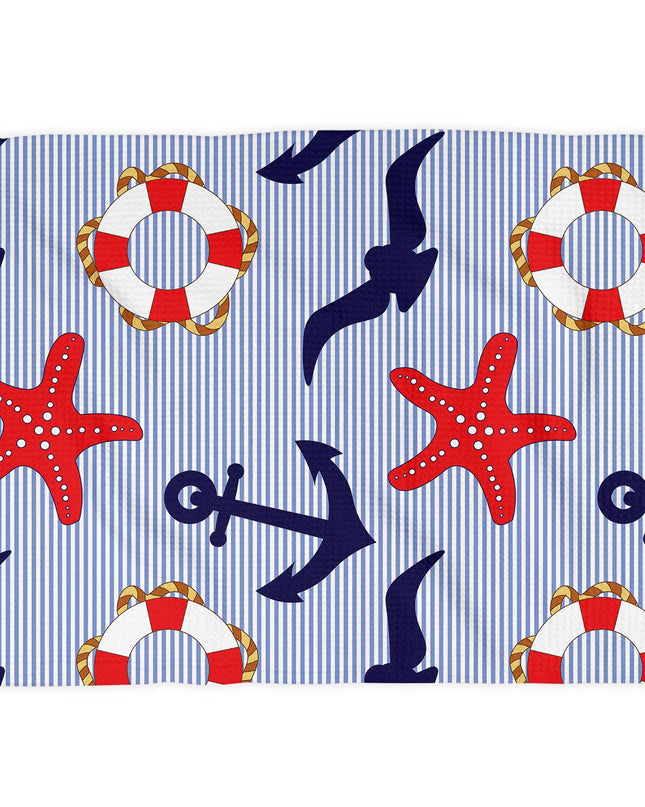 Nautical Seashell Preppy Anchor Beach Ocean Kitchen Towel