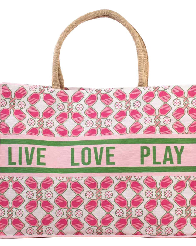 Pickleball Love Juco Tote   Pink/Green/White