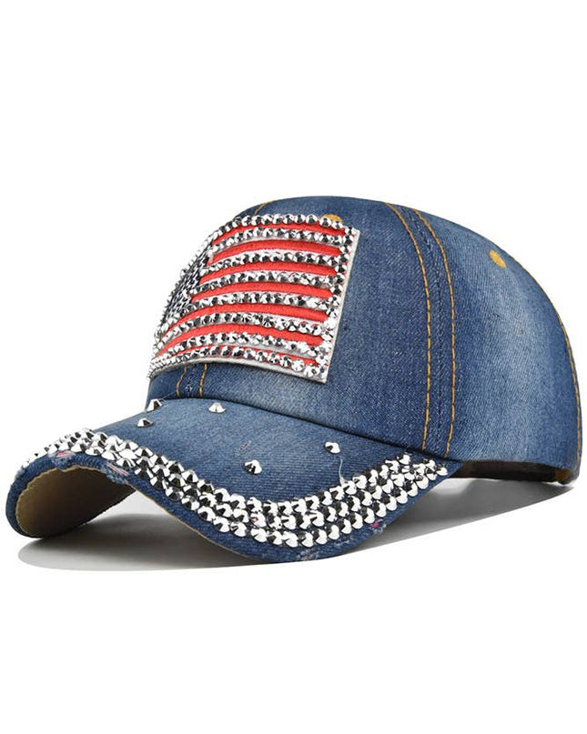 US Flag Rhinestone Glitter Baseball Cap