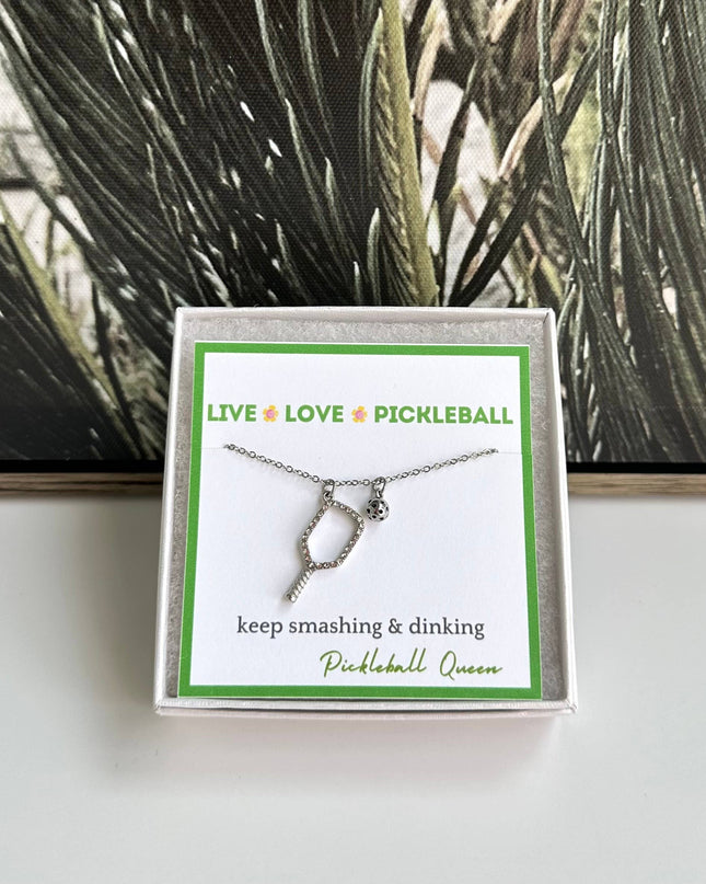 Pickleball Necklace Stainless Steel Rhines Stone Ball Charm