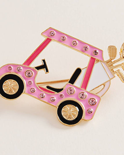 Enamel Rhinestone Accent Golf Cart Clubs Pin Brooch