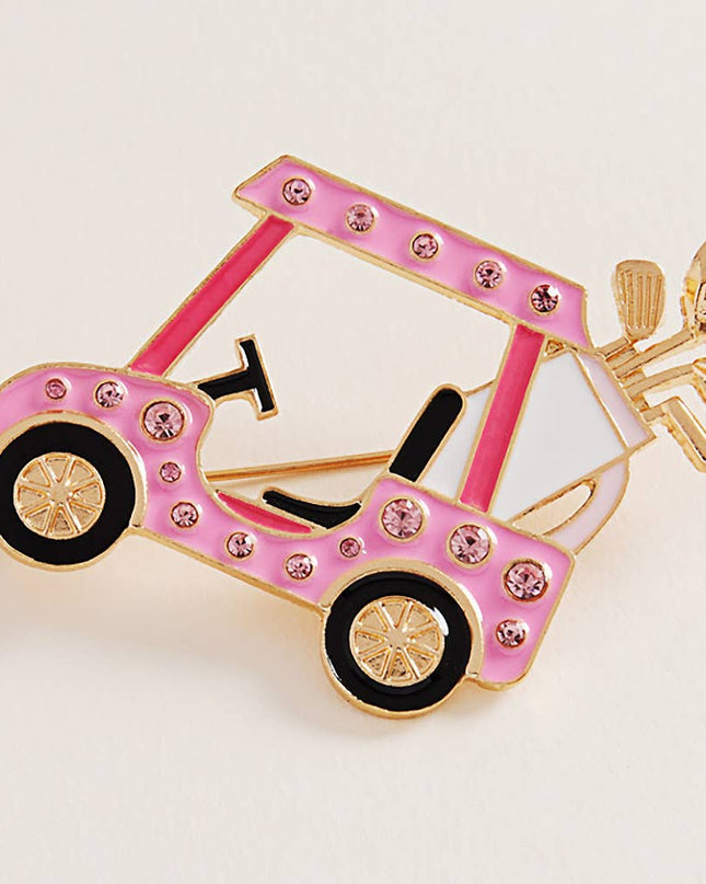Enamel Rhinestone Accent Golf Cart Clubs Pin Brooch