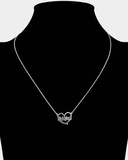 Brass Metal Pickleball Heart Pendant Necklace