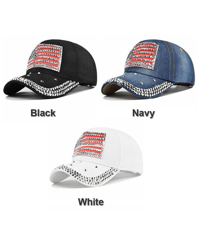 US Flag Rhinestone Glitter Baseball Cap