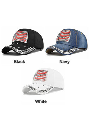 US Flag Rhinestone Glitter Baseball Cap