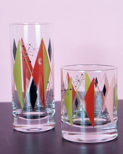 Retro Vintage Diamond Highball Cocktail Glass