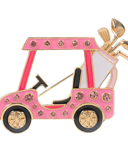 Enamel Rhinestone Accent Golf Cart Clubs Pin Brooch