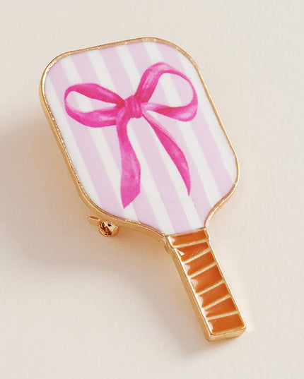 Enamel Striped Pickleball Paddle Pin Brooch