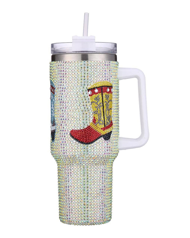 Ladies Rhinestone CowGirl Boot Themed Tumbler 40oz