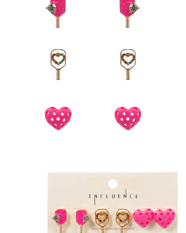 Pickleball Enamel Print 3 Set Post Earrings