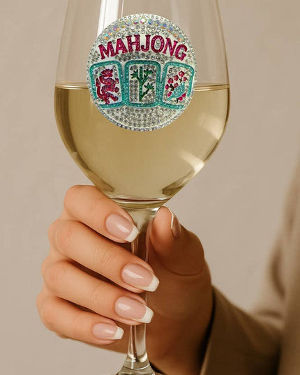 Mahjong Jeweled Stemmed Wine Glass