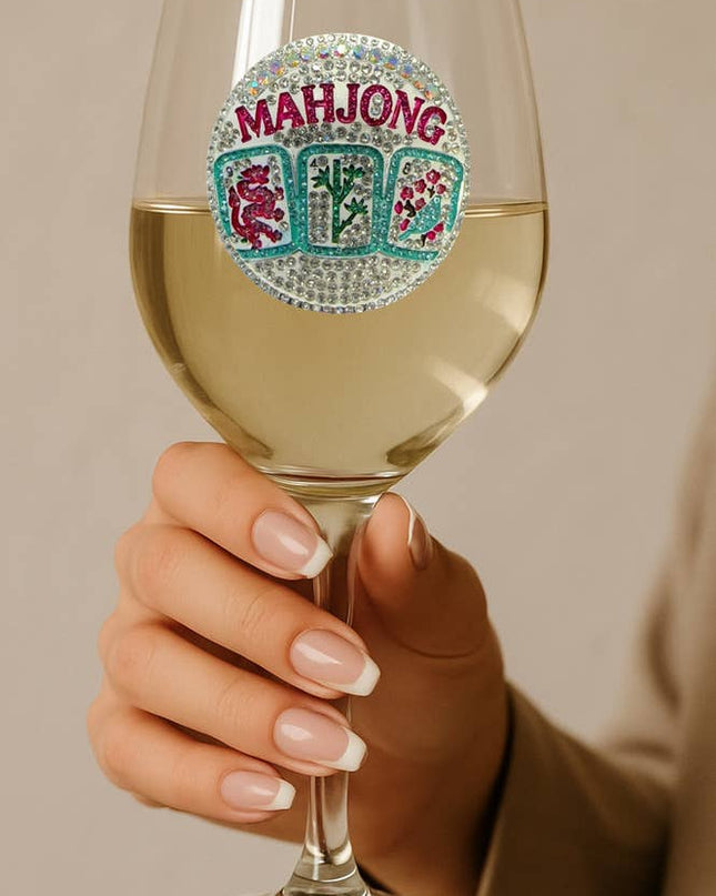 Mahjong Jeweled Stemmed Wine Glass