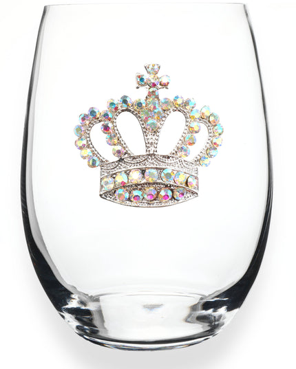 Aurora Borealis Crown Jeweled Stemless Wine Glass