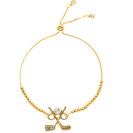 Golf Gold Beaded Charm Slider Bracelet