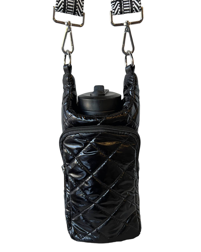 Black Water Bottle Bag Crossbody Hydro Puffer Tote