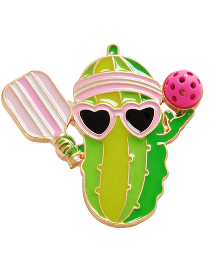 Enamel Funny Pickle Pickleball Player Pin Brooch