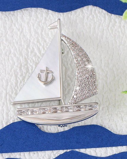 Crystal Rhinestone Sail Boat Brooch Pin